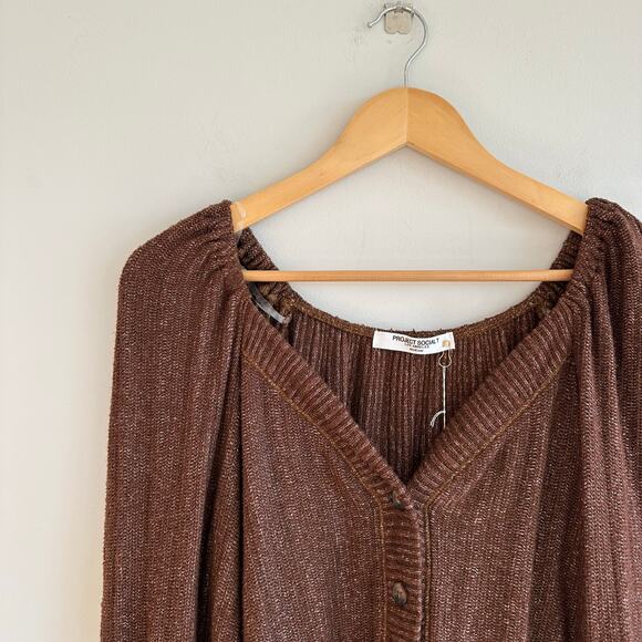 Project Social T Piece of My Heart Textured Button Front Cardigan Brown M - Picture 6 of 10